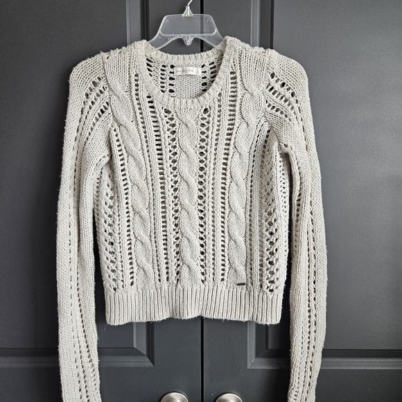 Abercrombie & Fitch Women's Open Cable Knit Greige Sweater Sz Small - Picture 1 of 9